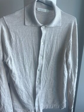 Suitsupply Men's 100% wool Lightweight buttoned polo - light beige